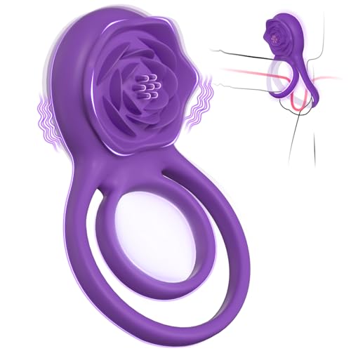 Vibrating Cock Ring with Rose Clitoral Stimulator, Pleasure Penis Ring Vibrator Couples Adult Sex Toys for Men Women, 7 Vibrations Male Couple Sex Toy Clitoris Vibrator, Cock Rings Vibrators for Men - Purple