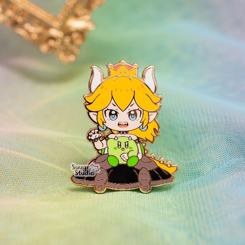 Princess x Poyo (Blonde Bowsette) Hard Enamel Pin - [A Grade] / Simple Rubber Back