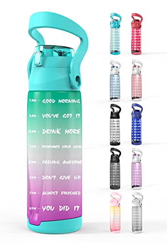 2.5 Liter Water Bottle With Time Markings, Big Water Bottle With Straw, Half Gallon Motivational Water Bottle 85 oz - 2500ml/85oz - Green/purple gradient