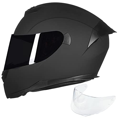 ILM Full Face Motorcycle Helmet for Motocross Street Bike DOT Certified 2 Visors Model-317(Matte Black, L) - Matte Black - Large