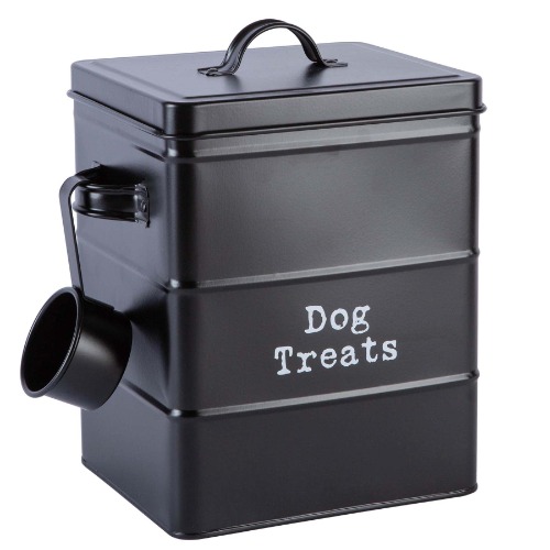 Harbour Housewares Vintage metall hundgodis behållare – hem kök husdjur mat förvaring tenn med lock och skopa – svart