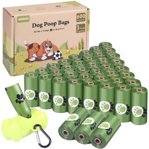AOKEASE Hundbajspåsar, 600 bajspåsar för hundar, hundtillbehör, bajspåsdispenser för hundar, hundbajspåsar av majsstärkelse, hundbajspåsar rullar, papperskärna, hundpåsar, bajspåsar, hundbajspåsar.
