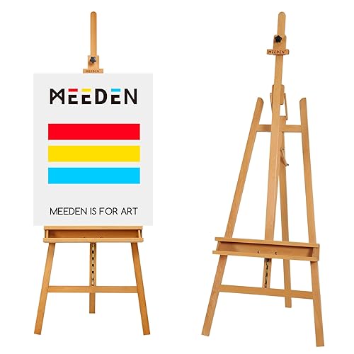 MEEDEN Large Painters Easel Adjustable Solid Beech Wood Artist Easel, Studio Easel for Adults with Brush Holder, Holds Canvas up to 48" - Natural
