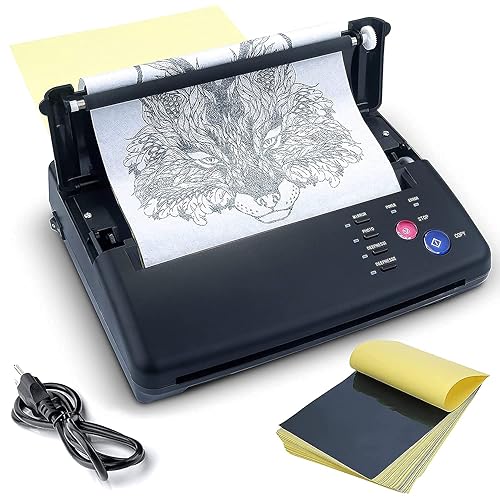 Sacnahe Tattoo Transfer Stencil Machine Copier Printer Thermal Tattoo Kit Copier Printer With 20pcs Tattoo Stencil Transfer Paper, Black（ Not Wireless） - Black