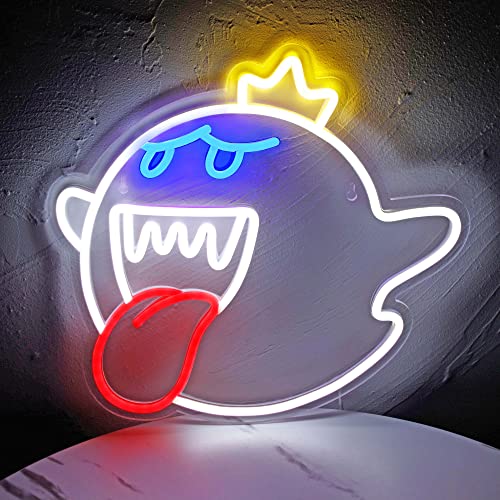 Neon Sign King Boo The Ghost Face LED Neon Light Mario Lamp Acrylic Sign for Game Room Decor Gaming Light Accessory Gifts for Boy Room Decor (White) - King Boo