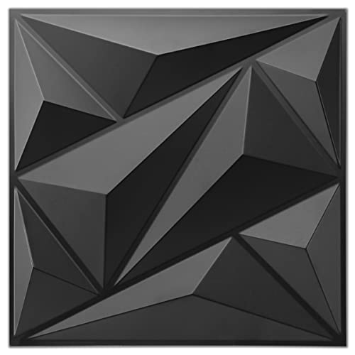 Art3dwallpanels 33 Pack 3D Wall Panel Diamond for Interior Wall Décor, PVC Flower Textured Wall Panels for Living Room Lobby Bedroom Hotel Office, Black, 12''x12'' Cover 32.Sq.Ft. - 12"×12" - Black - 33