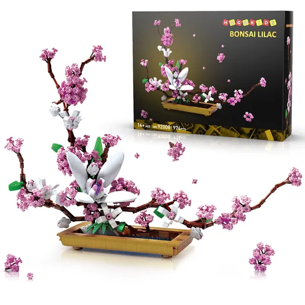 HOGOKIDS Flower Bonsai Tree Building Set | 974 PCS Lilac Bouquet Building Blocks Toy Kit Idea Home Decor | Creative Plant Building Project Collection Display Model Gift for Adults Kids Girls Ages 14+ - 
