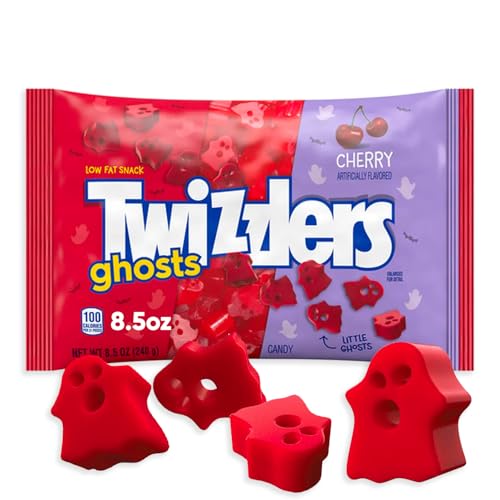 Halloween Cherry Ghosts Licorice Candy - 8.5oz 1 pack of Cherry Fruit Flavored Candy - Halloween Candy Ghosts Cherry Candy - Candy Buffet Red Candy Cherry Jelly - 1 pack