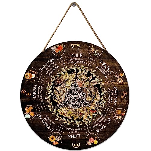 Wheel Year Wood Sign, Sabbats Pagan Witch Sign, Wiccan Holidays, Wicca Calendar, Yule Altar, Celestial Sign, Vintage Christmas Sign,Halloween Decor,Christmas Decor 12x12 Inch - color1