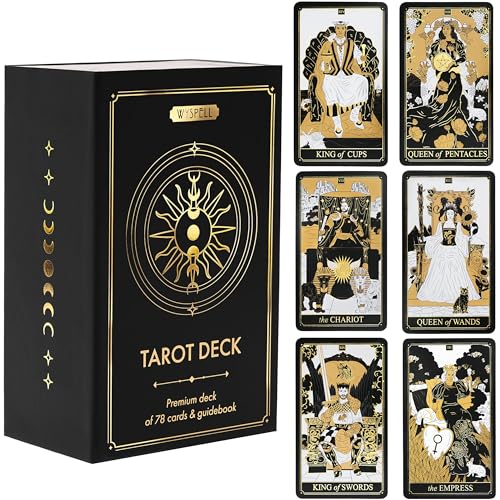 Wyspell Classic Tarot Cards with Guide Book - 78 Gold Tarot Cards for Beginners Tarot Cards Set - Black Tarot Decks with Guidebook - Original Tarot Cards Deck - Tarot Deck with Guidebook