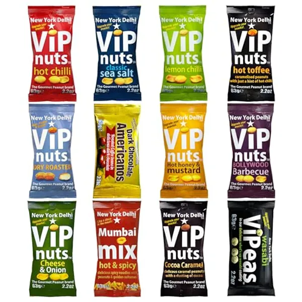New York Delhi ViPnuts, Ultimate Selection Box (12 x 63g) minimum 8 types - usually more - a flavour for every palate - snacks lovers gift