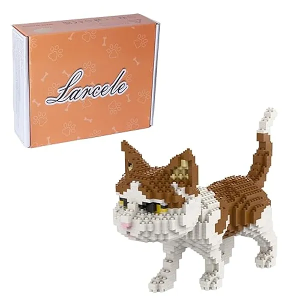 Larcele Mini Building Blocks Animal Set, DIY Micro 3D Building Toy Bricks,1390 pcs KLJM-05 (Cat, Model 4945) - Cat, Model 4945