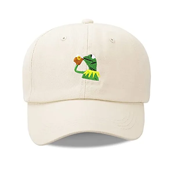 Baseball Cap Kermit The Frog Sipping Tea Logo Trucker Hat Unisex Outdoor Adjustable Strapback Cap - Beige
