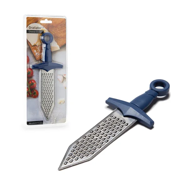 GRATIATOR - Cheese Grater by PELEG Design: Stainless Steel Sword-Shaped Grating Utensil with Royal Blue Plastic Handle to Grate Cheese Herbs Rinds Or Hard Foods