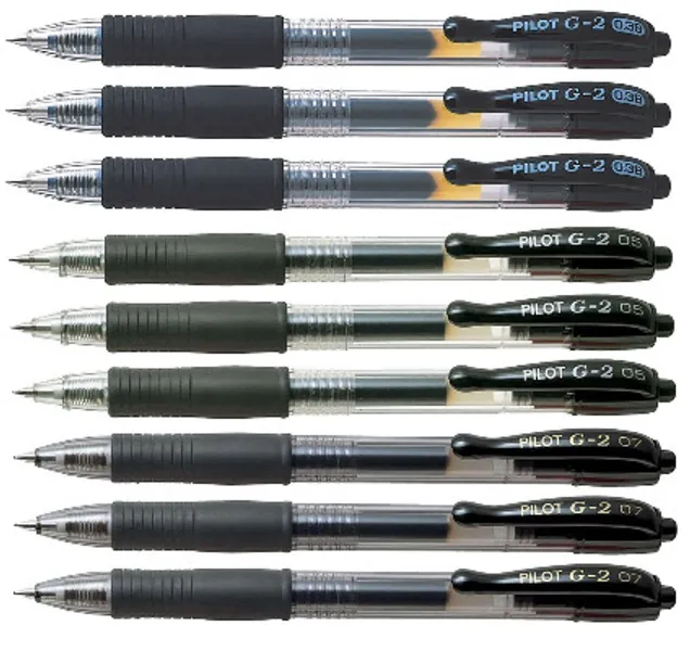 Pilot G2 retractable Black Gel Roller ballpoint pens, assorted point sizes (3 x Ultra Fine 0.38, 3 x Extra Fine pt 05, 3 x Fine pt 07)