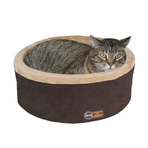K&H PET PRODUCTS Thermo-Kitty Bed Heated Cat Bed Large 20 Inches Mocha/Tan - Large (20 in) Recyclable Box Cat Bed