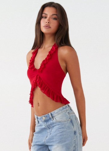 Tanya Mesh Frill Top - Red | Red / US 2