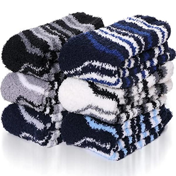 EBMORE 6 Pairs Fuzzy Socks Warm Winter Slipper Fluffy Sleep Cozy Comfy Socks for Mens Womens