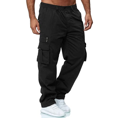 Men Outdoor Cargo Pant Lightweight Tactical Pant Hiking Jogger Classic Fit Multi Pockets - Large - Black