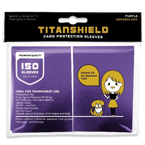 TitanShield (150 Sleeve,Purple Small Japanese Sized Trading Card Sleeves Deck Protector for Yu-Gi-Oh, Cardfight!! Vanguard & More - Purple