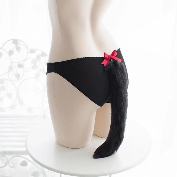 Long Kitten Tail Panties - Black
