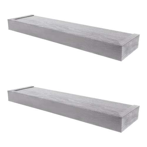 HIGH & MIGHTY 515621 Modern 24" Floating Shelf Holds up to 20lbs, Easy Tool-Free Dry Wall Installation, Flat, Retail Pack of 2, Gray - 24 inch Grey