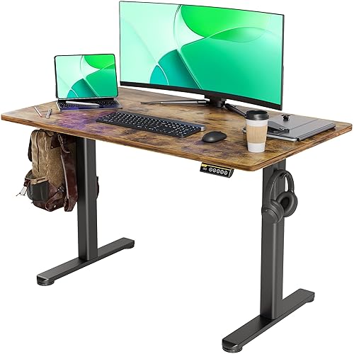 Claiks Electric Standing Desk, Adjustable Height Stand up Desk, 24x48 Inches Sit Stand Home Office Desk with Splice Board, Black Frame/Rustic Brown Top - Rustic Brown - 48