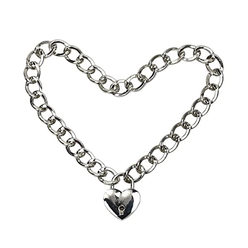 Alona Magic Lover Heart Padlock Necklace, Choker Necklaces for Women with Lock and Key, Metal Padlock Choker Pendant - A