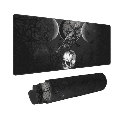 Triple Moon Crow Skull Galaxy Halloween Mouse Pad XL Extended Desk Mat, Non Slip Rubber Base Stitched Edge Gaming Pc Desktop Large Mice Pad,31.5 X 11.8 Inch - Black24