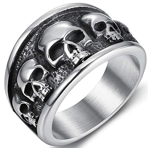 Jude Jewelers Retro Vintage Stainless Steel Gothic Death Skull Skeleton Cocktail Party Biker Statement Halloween Ring - Silver - 9