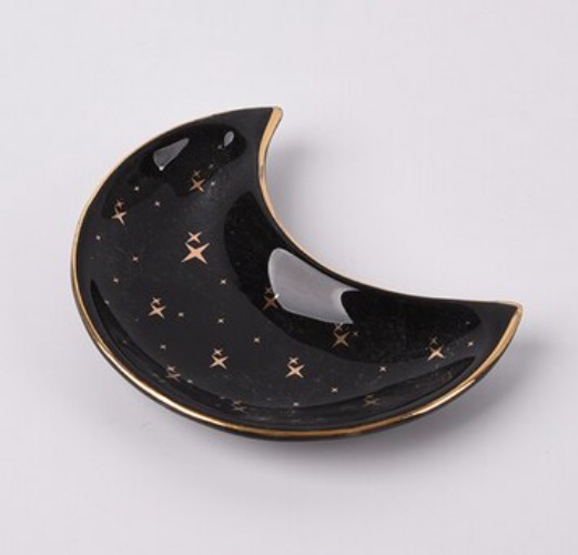 Ceramic Moon Shape Jewelry Dish Trinket Tray - Black