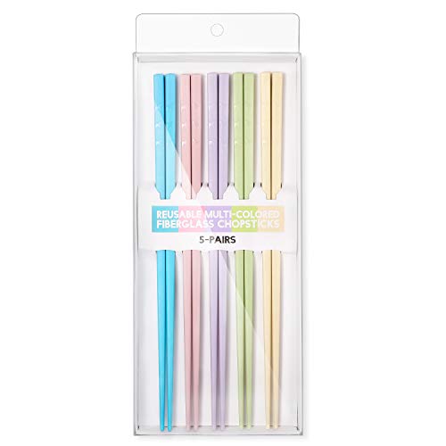 Hiware Reusable Fiberglass Chopsticks Dishwasher Safe, Lightweight, Multicolor - 5 Pairs Gift Set