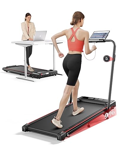 TOPUTURE 4 in 1 Foldable Walking Pad with Incline, Treadmill for Home & Office, 2.5HP Under Desk Treadmill, Portable Compact Treadmills Silent Remote Control, App & LED Display, Installation-Free - Black