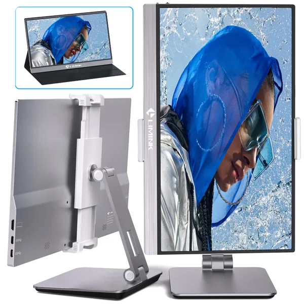 15.6-Inch Portable Monitor with 360° Metal Stand & Smart Cover, LIMINK FHD1080P Gaming Monitor with Dual Speakers, LCD HDR 72% NTSC 60Hz Dual Screen Extender for MacBook Windows PC Switch Xbox PS4/5
