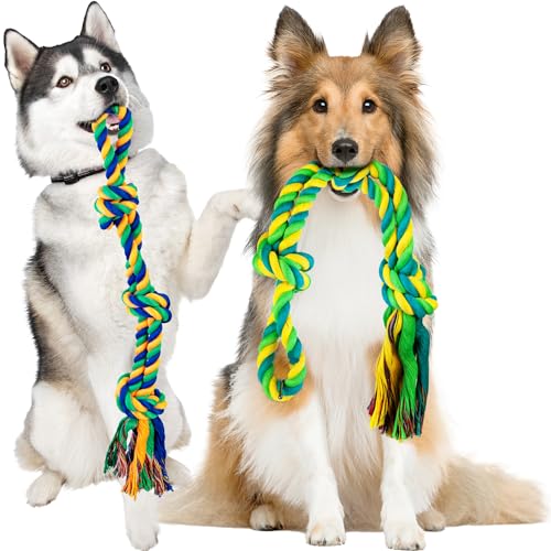 Dog Chew Toys for Aggressive Chewers, Indestructible Dog Toys for Large Dogs Aggressive Chewers, Tough Puppy Teething Chew Toys for Boredom, Dog Rope Toys for Medium to Large Breed, Tug of War Dog Toy - For Large Dogs - 2 Packs