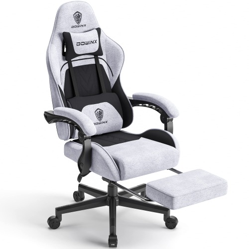 Dowinx Gaming Chair Fabric with Pocket Spring Cushion, Massage Game Chair Cloth with Headrest, Ergonomic Computer Chair with Footrest 290LBS, Black and Grey - Black&grey