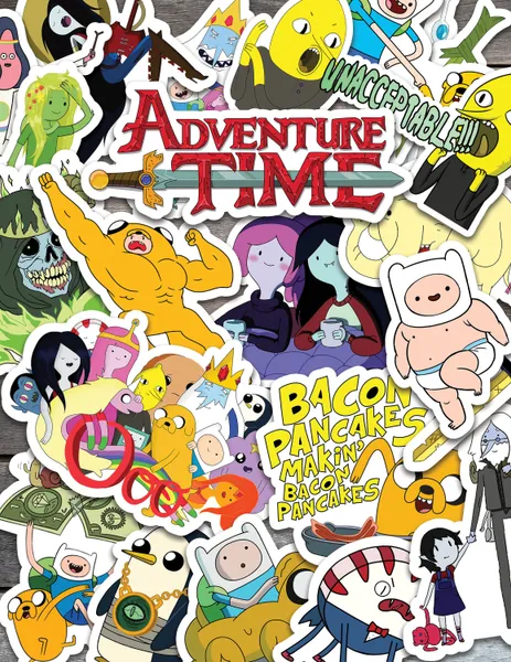 63 pcs Adventure Time Sticker Pack | Finn and Jake Laptop Decals | PAPER |Cartoon Network Art Decor | Kids Character Quotes | Random Freebie
