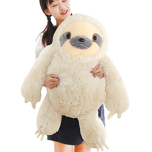 Winsterch Cuddly Sloth Soft Toy Large Stuffed Animal Sloth Teddy Baby Doll Birthday Gifts,Plush Soft Sloth Toy (Ivory, 27.5 inches) - Ivory - 27.5 inches