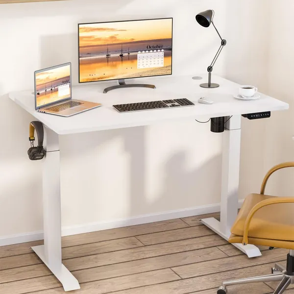 Meilocar Height Adjustable Electric Standing Desk, Sit Stand Computer Desk with Memory Controller, Home Office Workstation Stand up Desk with Splice Board, 48" x 24" Tabletop (White Top + White Frame) - 48x24 White Top + White Frame