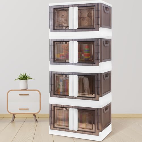 Closet Organizers and Storage 8.5 Gal, Storage Bins with Lids and Wheels, Collapsible Storage Bins, Storage Cabinet Wardrobe Stackable Closet Organizer, Plastic Foldable Box Trunk Car Organizer, Folding Storage Bins for Home, Ofiice, Dorm Room Essentials（4 Pack） - White - 4 Pack-8.5Gal