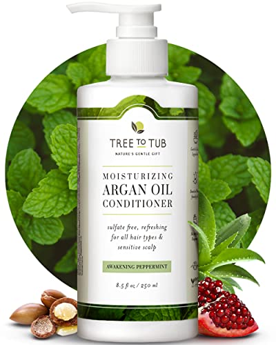 Tree to Tub All Hair Type Hydrating Argan Oil Conditioner for Dry or Oily Hair & Sensitive Scalp - Moisturizing Sulfate Free Conditioner for Women & Men w/Organic Coconut Oil, All Natural Peppermint - Peppermint - 8.5 Fl Oz (Pack of 1)