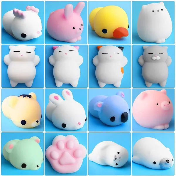 Outee 16 Pcs Mochi Animals Toys Lovely Squishies Mochi Cat Stress Relief Toys Mochi Animals Toys Mini Animals Cat Easter Gifts - 