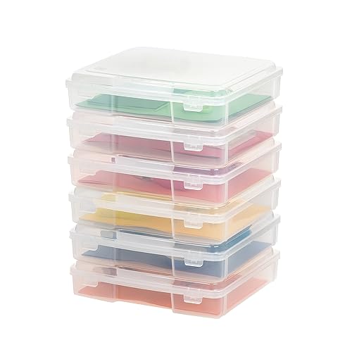IRIS USA Portable Board Game Organizer Plastic Project Storage Case Box with Snap-Tight Latch, 6-Pack, Fits 8.5" x 11" Papers, for A4 Papers Magazine Document Craft Hobby Art Supplies, Thick, Clear - Thick 6 - Pack