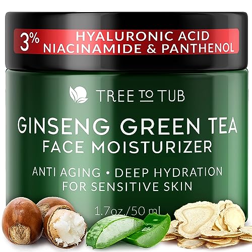 Tree to Tub Hydrating Face Moisturizer - Water-Based Hyaluronic Acid, Vitamin C & E, Organic Aloe, Green Tea, Natural Ginseng for Dry & Sensitive Skin - 1.7 Ounce (Pack of 1)