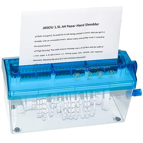 JIKIOU Standard A4 Paper Hand Shredder Portable Paper Shredder Manual Shredder Documents Paper Cutting Tool Home Office Desktop Stationery Blue - Standard Blue-A4