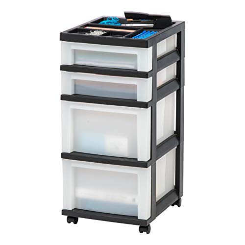 IRIS USA 4-Drawer Storage Cart with Organizer Top, Black - 4 Drawer - Organizers and Storage
