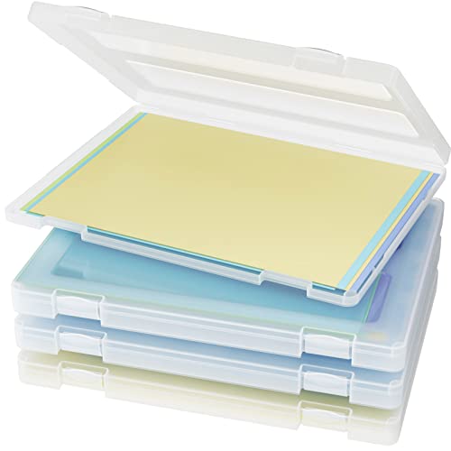 Denkee 4 Pack A4 File Portable Project Case, Plastic Storage Box for 8.5" x 11" Letter Paper, Scrapbook Paper Storage Boxes Documents Magazines Holder (Inner Size 12.2 x 8.9 x 0.7 in) - 12.5 x 9.45 x 0.94 in - White