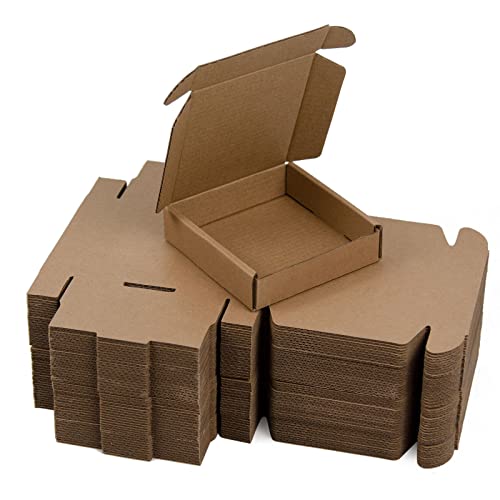 SUNLPH 50 Pack 4x4x1 Inches Small Shipping Boxes, Brown Corrugated Cardboard Boxes, Moving Mailing Packing Box - 4x4x1 - Brown