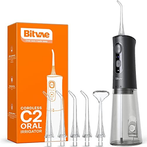 Bitvae Cordless Waterproof Teeth Cleaner - 3 Modes, 6 Jet Tips, USB Rechargeable Dental Picks for Cleaning, Black - Black