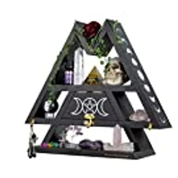Pracaniz Crystal Shelf with Flap Drawer&Hooks for Wall&Desktop, Moon Shelf for Crystal Holder as Witchy Room Decor,Moon Phase Triangle Shelf,Witchy Decor&Moon Decor for Bedroom.